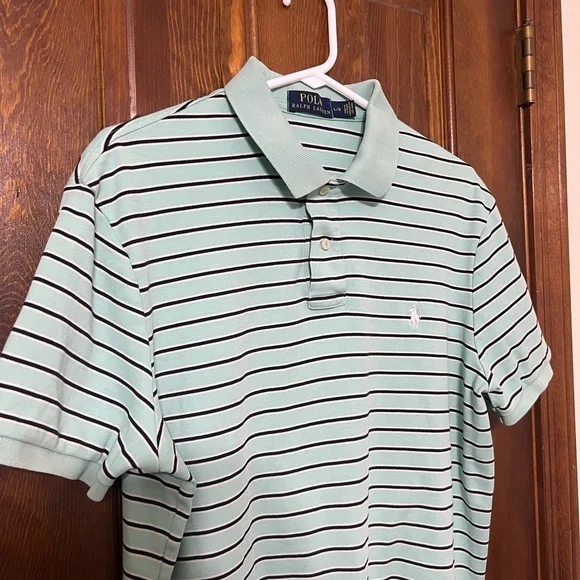 Ralph Lauren Polo Shirt Men's Large Blue Stripes White Pony Preppy - Picture 3 of 7